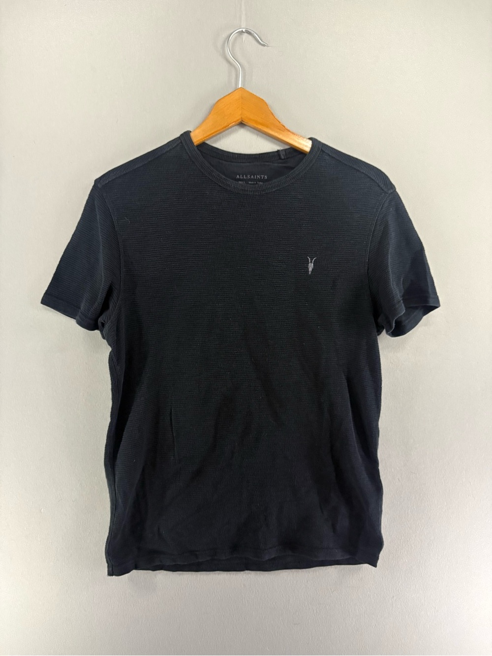 Allsaints Mens Esum SS Crew Neck Heavy Cotton T-Shirt Waffle Size Small Black